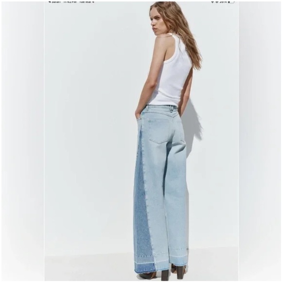 Zara Wide Leg Contrast Panel Jeans - Size 4 - Picture 3 of 10